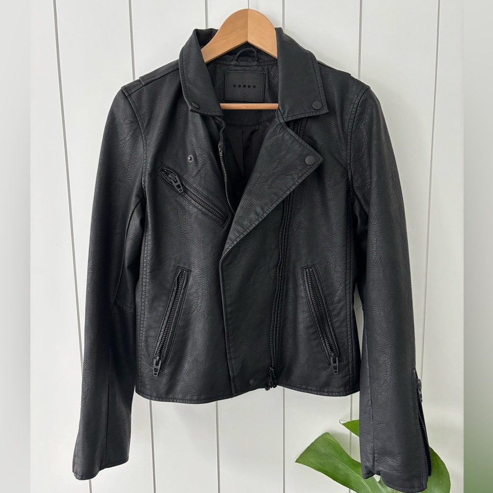 BLANKNYC Womens Semi Fitted Vegan Leather Motorcycle Jacket